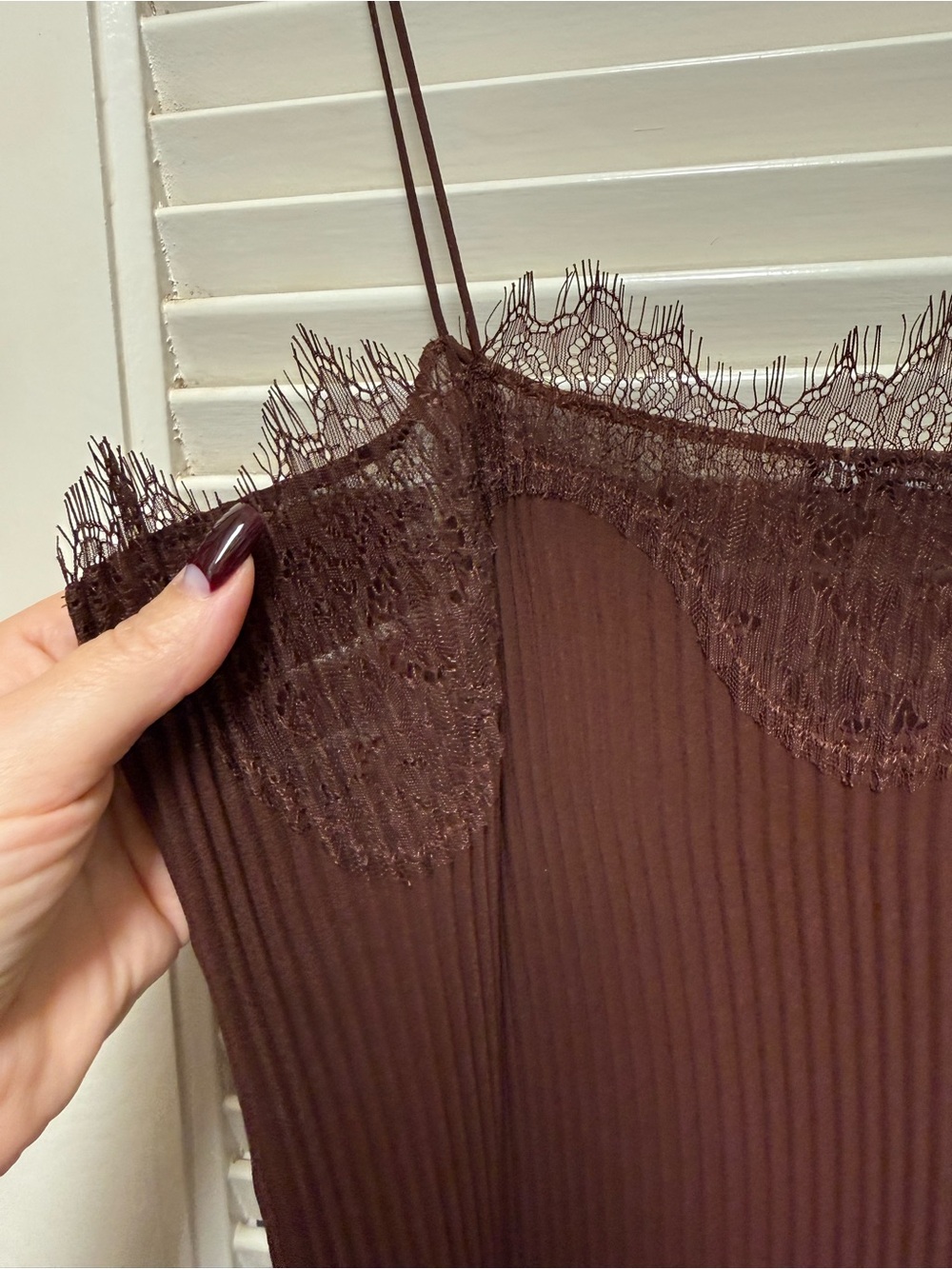 Zara Brown Lace-Trim Slip Dress - Picture 5 of 6